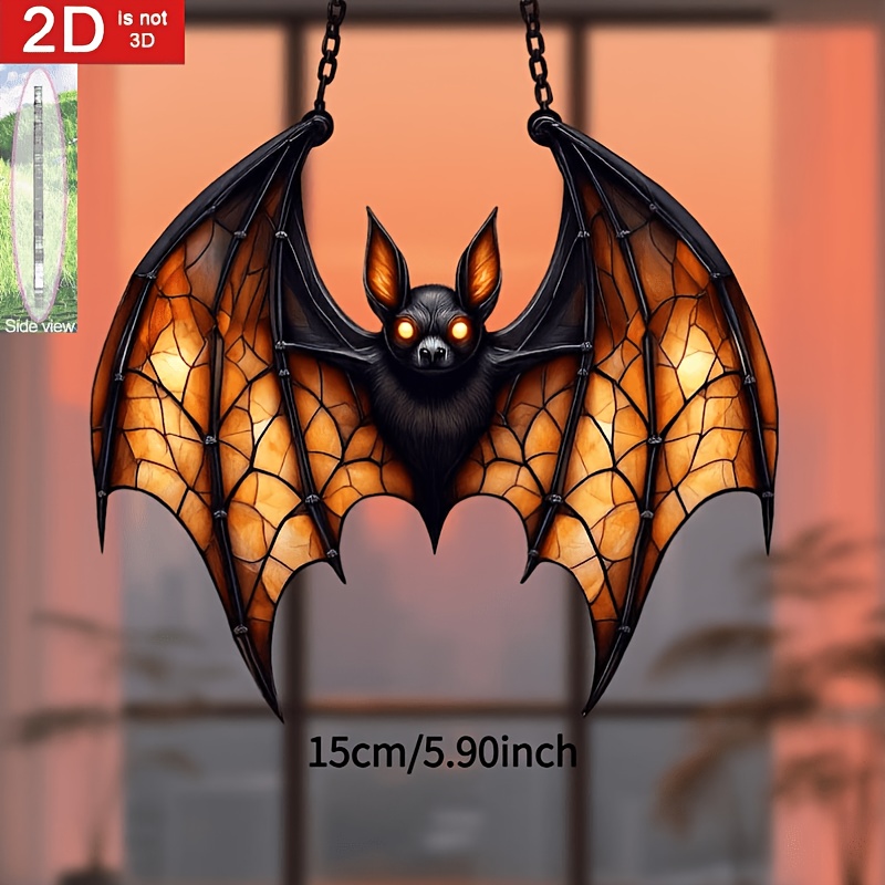 TEMU 2d Flat, 2d Flat Acrylic Gothic Bat Hanging Ornament, Halloween Window Flat Hanging Decoration, Hanging Gift, 2d Flat
