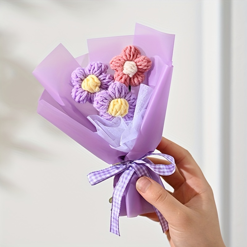 TEMU 1pc Artificial Bouquet Creative Mini Knitted Simulation Puff Flower, Perfect For Valentine's Day And Mother's Day Gifts, Christmas Small Gifts,