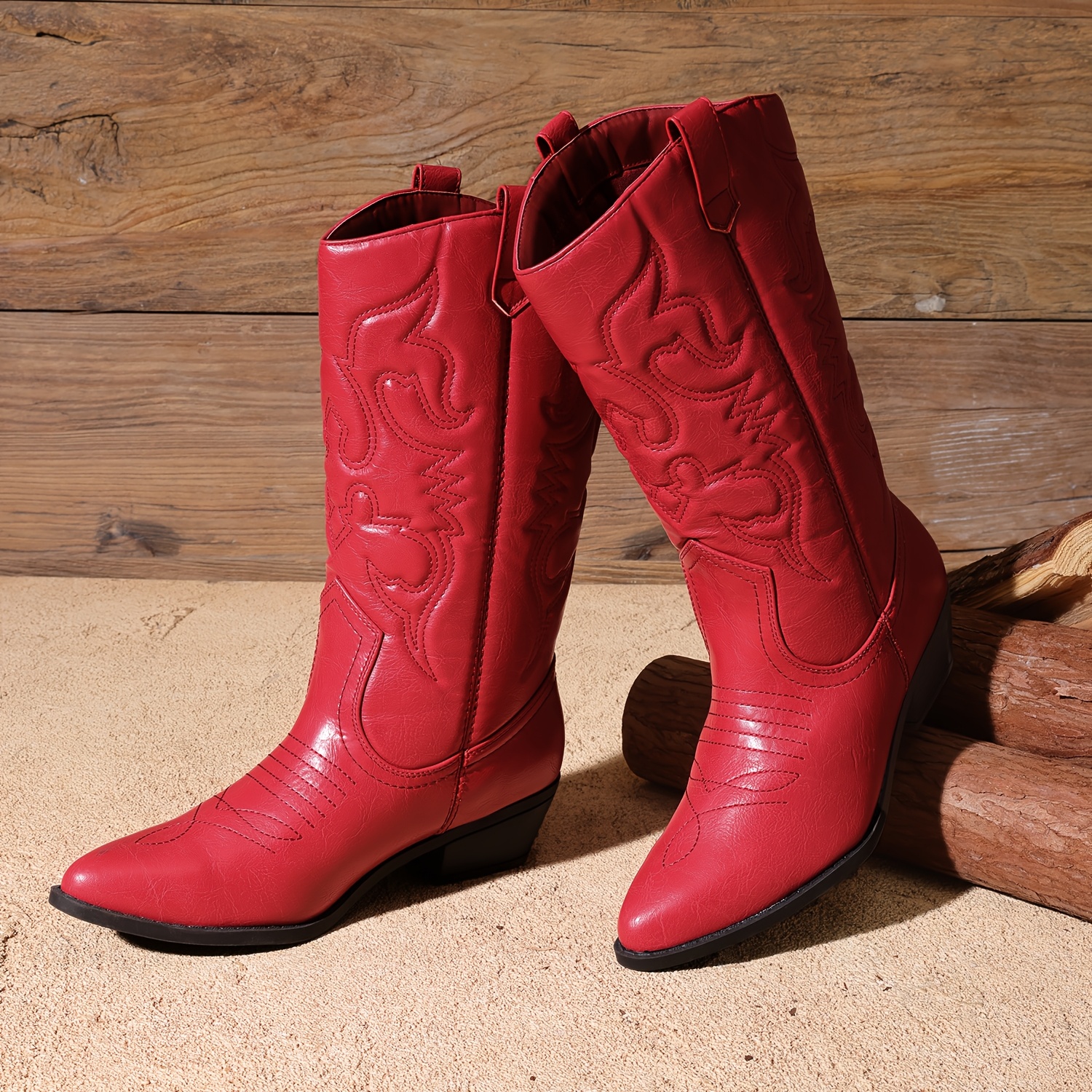 Women's Cowboy Boots Pull On Cowgirl Boots Mid Calf Western Boots