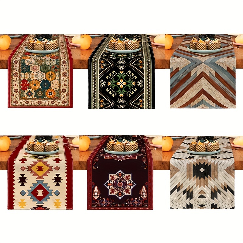 

1pc, Table Runner, Ethnic Style Geometric Pattern Table Runner, Seasonal Kitchen Dining Table Decoration For Indoor, Party Decor