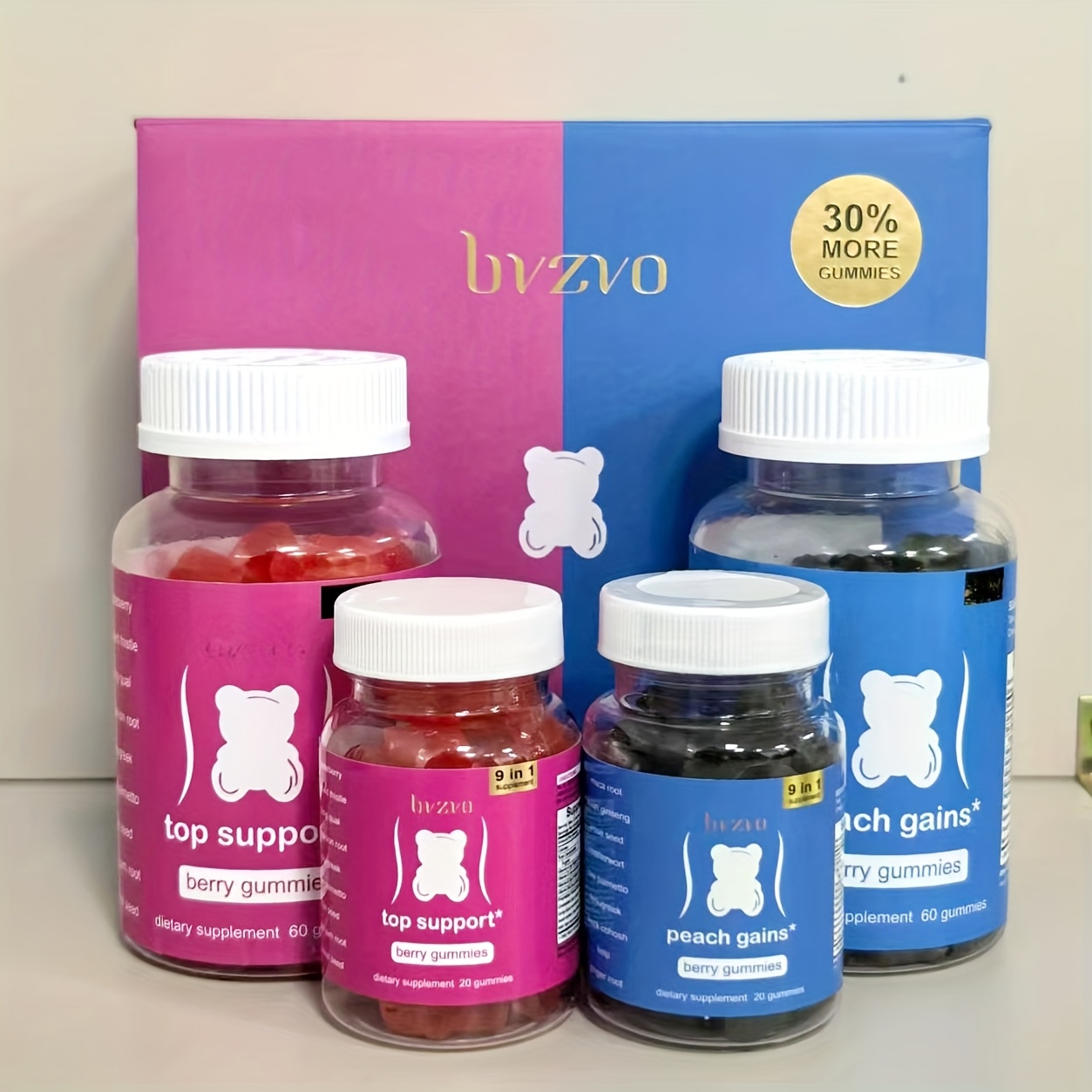 Berry Flavored Bum &amp; Chest Gummies for Women - Essential Herbs - Multivitamins - 4 bottle gift box of gummy bears - Women&#39;s Supplement