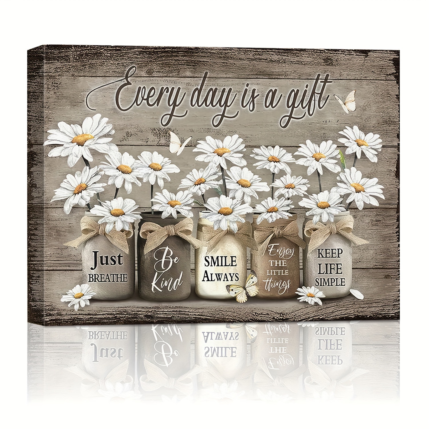 

1pc Rustic Charm Vintage Daisy & Canvas Wall Art - Inspirational Quotes Wooden Decor, Ready To Hang For Bedroom, Living Room, Office - Thoughtful Gift Idea