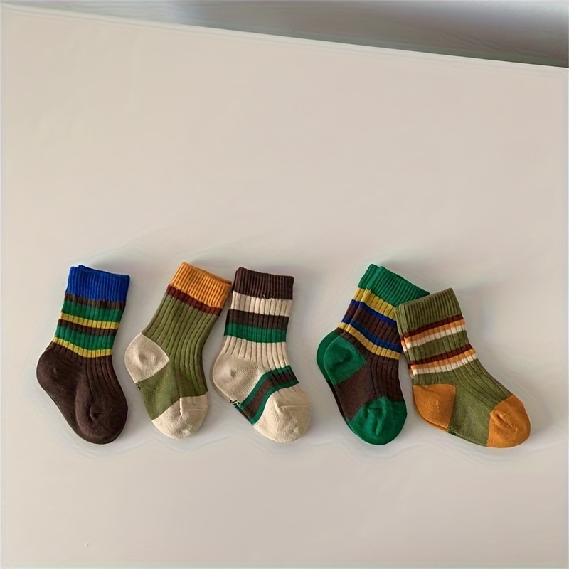 Image of Student Children's Socks 5 Pairs Mid-calf Socks Sports Breathable Socks For Boys And Girls Suitable For