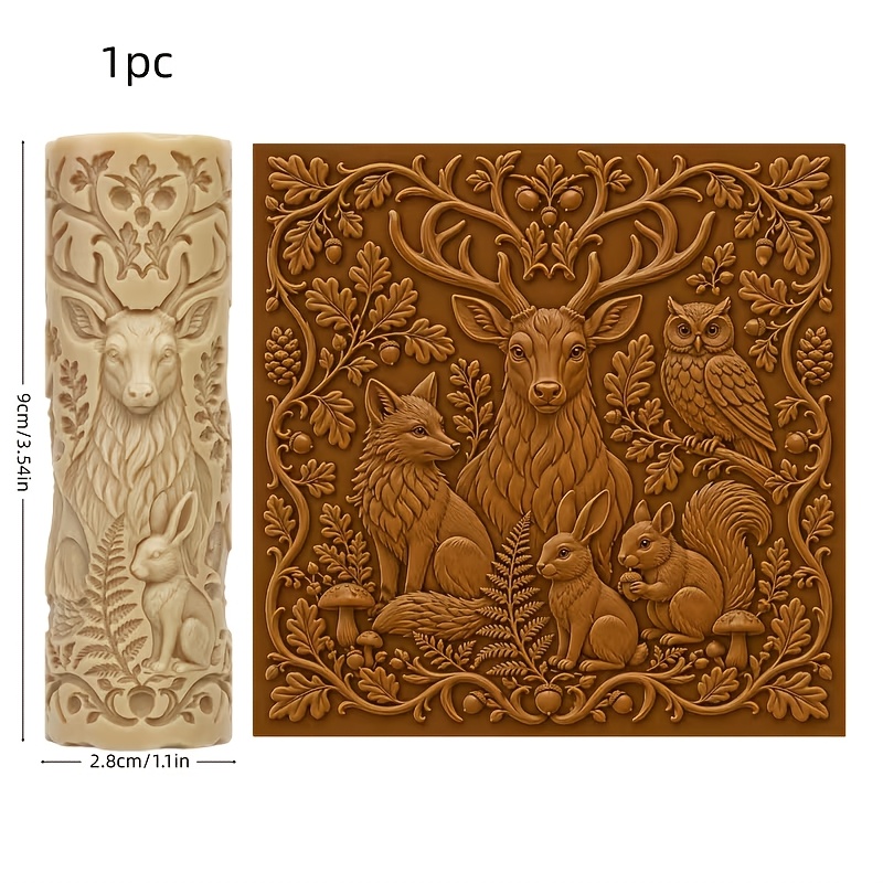 TEMU 1pc Forest Animal Texture Roller | Polymer Clay Embossing Tool, 3d Embossed Plastic Clay Tool, High Detail Texture Roller, Suitable For Soft