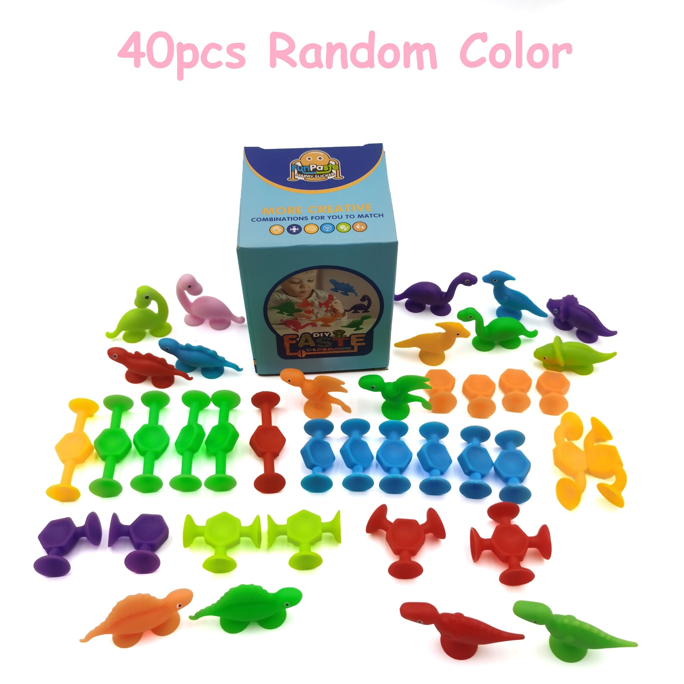 Suction Cup Toys Set, Simulation Dinosaur Dolls, DIY Table/Travel Toys, Educational Toys, Pop Fidget Toys, Building Blocks, Soft Construction Set, Easter Christmas Gifts In Gift Box