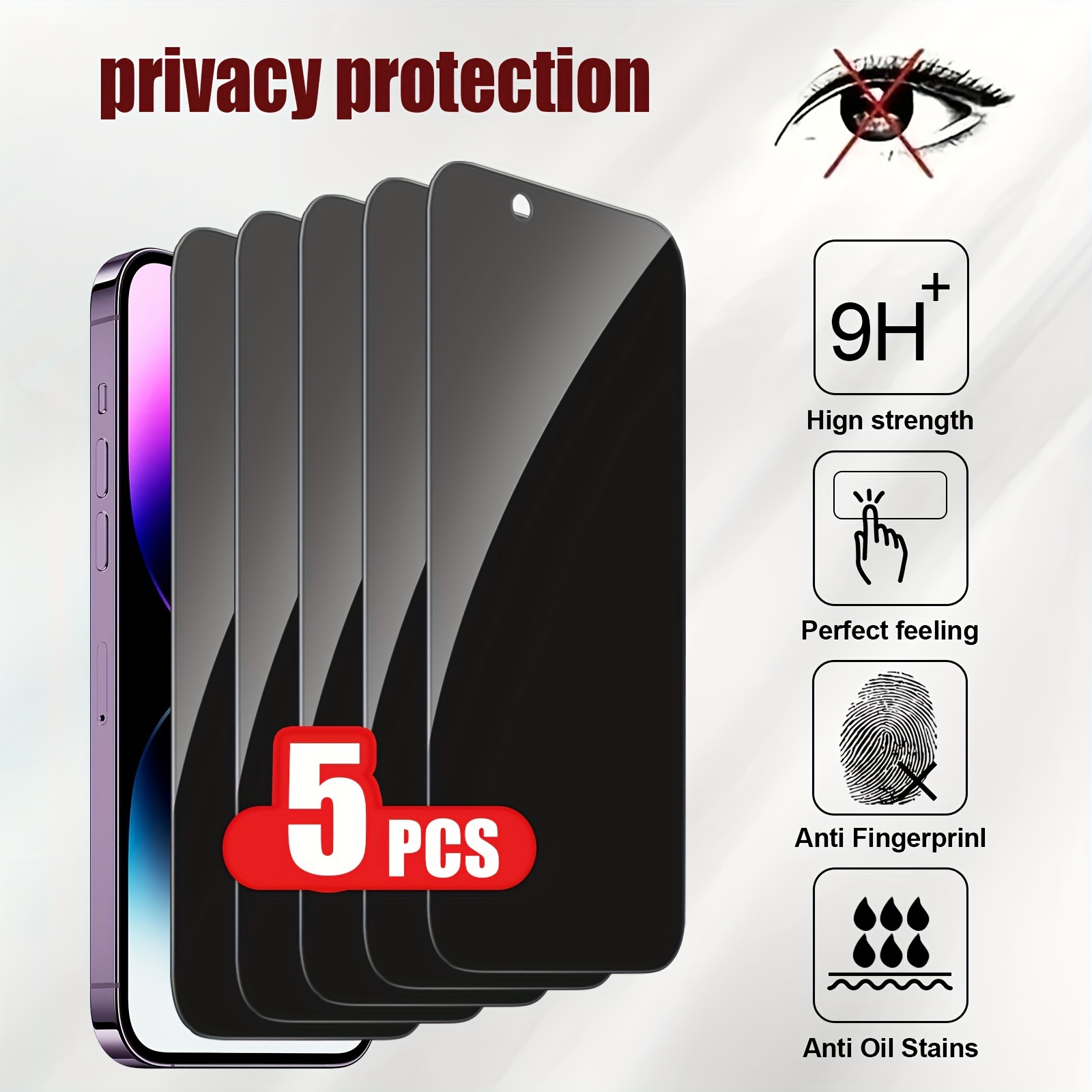 

5 Pcs Anti Spy Private Tempered Glass Anti-scratch Case Privacy Screen Protector For Iphone 15 Pro Max/14 Pro /13/12/11/xsmax/xr/xs/8p/7/6