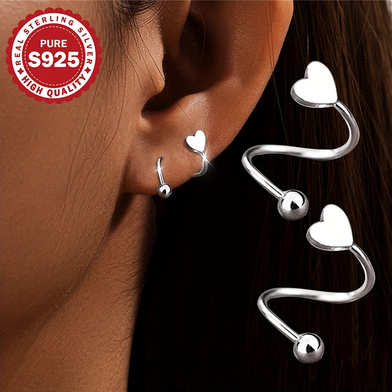 

1 Pair S925 Sterling Silver Heart Spring Earrings For Women, Cute , Hypoallergenic Lightweight 1.8g, & Gift, Valentine's Day Special