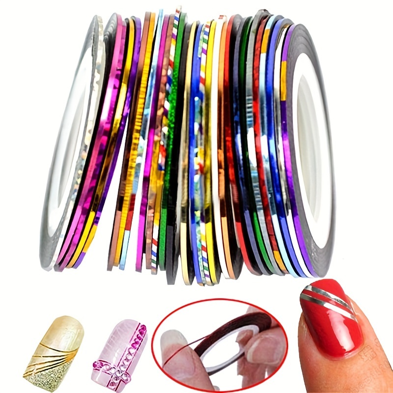 

30 Rolls Of Mixed Color Nail Stripes Stickers Foil Tip Tape Lines Diy Nail Art Decoration Nail Foil Stickers Set