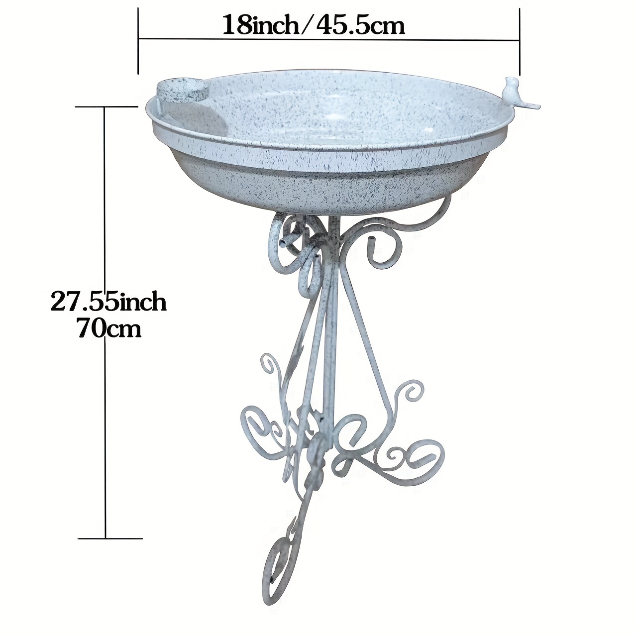 Image of Large 17.7" White Metal Bird Bath And Feeder Combo - Standing Garden Birdbath With Folding Bracket - Outdoor Bird Baths For Birds, Garden Decor