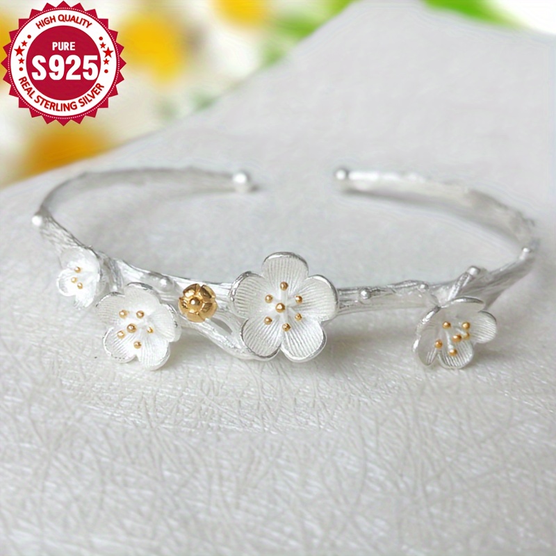 

Classic Floral Sterling Silver Cuff Bracelet - 925 Adjustable Bangle For Women - No Plating, Hypoallergenic - Ideal For , Party, Gifts - Fit - Includes Anti-tarnish Box