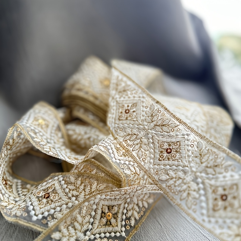 TEMU 1 pz Tessuto in organza di pizzo ricamato taglia 2, stile Hanfu, paillettes in stile , per di abbigliamento, borse, decorazioni, materiale in