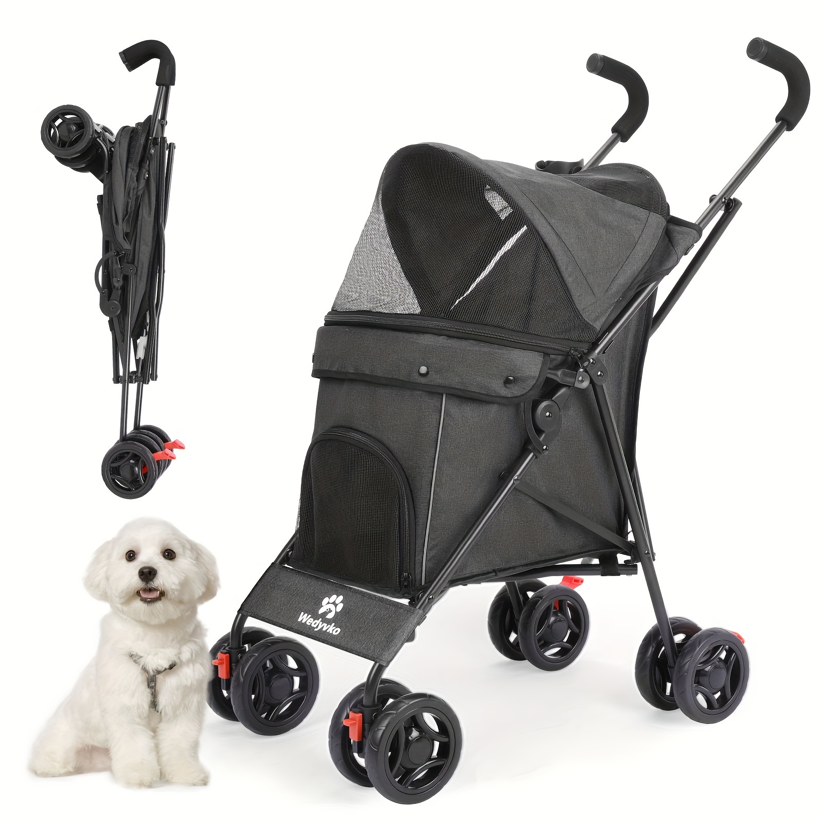 

Dog Stroller, Pet Stroller For Small Dogs Cats, Up To 33 Lbs With Storage Basket & Cup Holder, Black