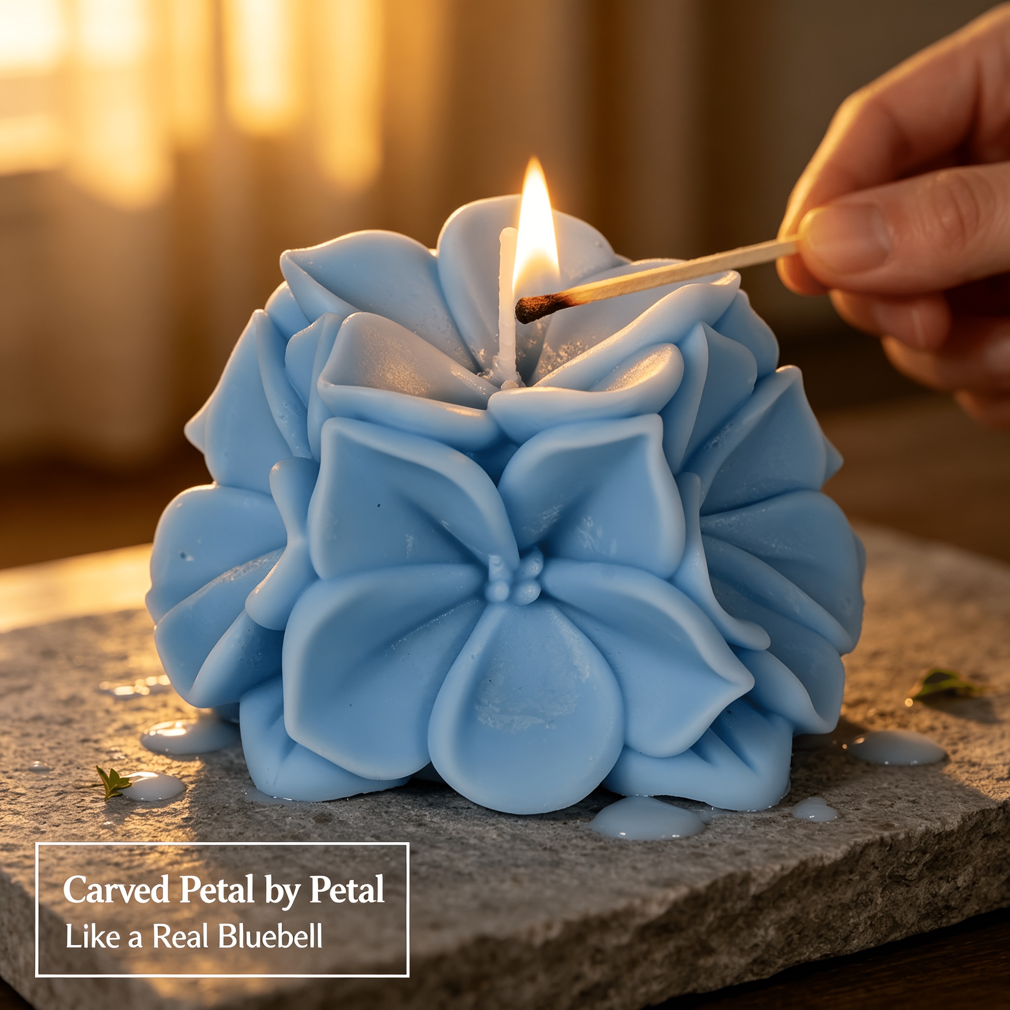 Bluebell Scented Flower Candle Gift Set with Box And Meditation Card - Blue Hydrangea Shaped Wax for Home Decor, Yoga, Spiritual Space - Middle Eastern Serenity Aesthetic - Unique Mindfulness Gift for Her, Birthday, Housewarming