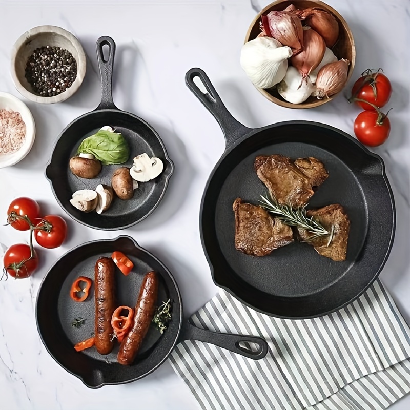 

3-piece Pre-seasoned Cast Set - Universal Cookware For Induction, Gas Range - Non-stick Frying Pans For Eggs & More, Ideal For Outdoor Camping, Thanksgiving & Christmas Cooking Essentials