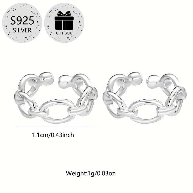 2pcs Geometric Hollow Clip On Earrings 925 Silver Lightweight