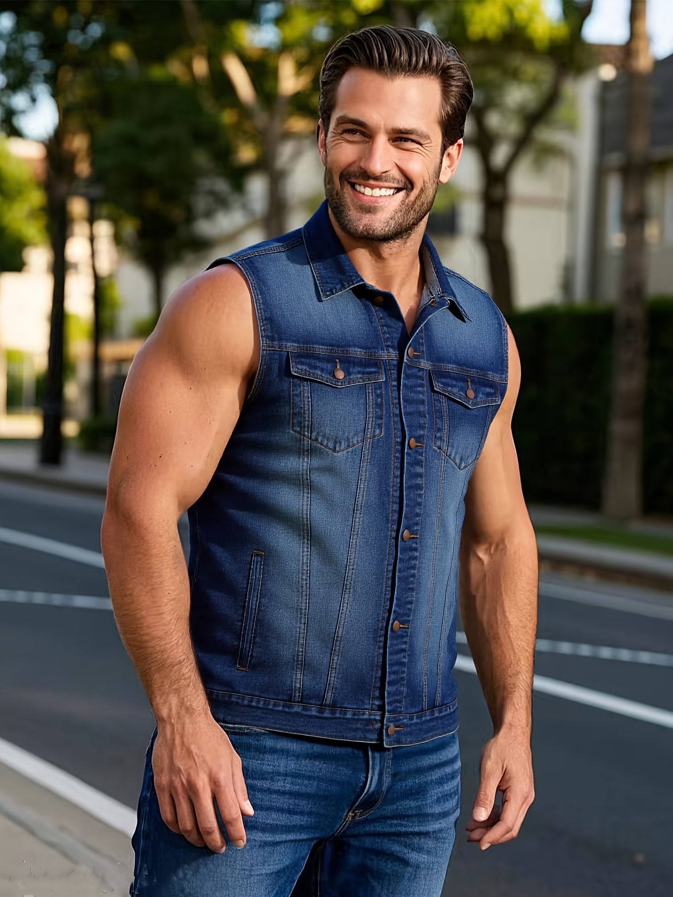 men's plus size casual denim vest sleeveless jean jacket Temu