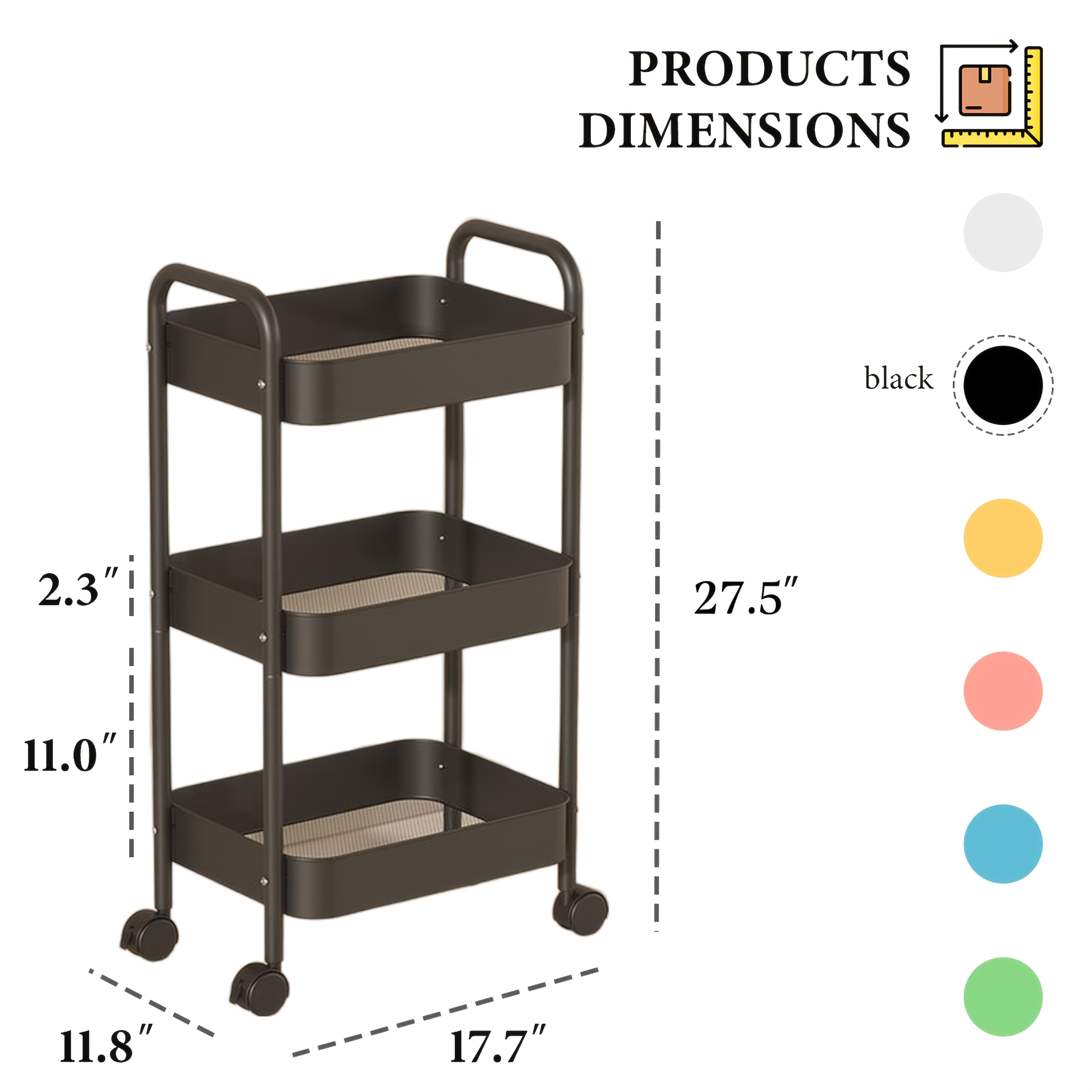 TEMU 1pc Rolling Cart With Hooks, Multi-tier Space Saving Slim Storage Cart With Wheels, Heavy Duty Mobile Utility Organizer For Tools, Garage And