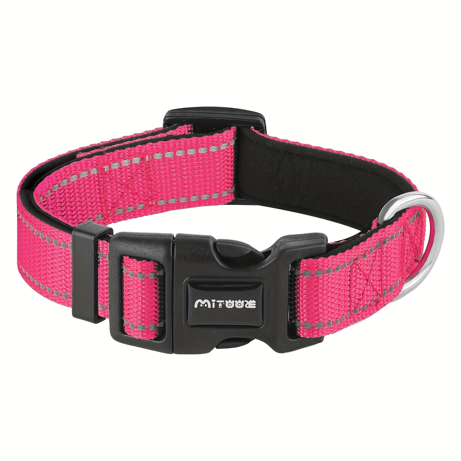 TEMU Reflective Neoprene Dog Collar With Comfort Padding - Adjustable, For Medium To Large Breeds - Ideal For Training & Walking