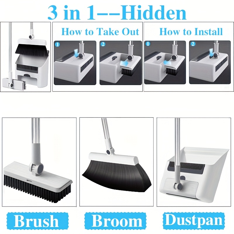 [3 in 1 broom mop] 3 in 1 foldable broom with dustpan combo set&floor brush | household cleaning tool set, outdoor broom,   cleaning, flexible design,   removal, dorm room essentials,   for home and office cleaning 2025 Product details 4