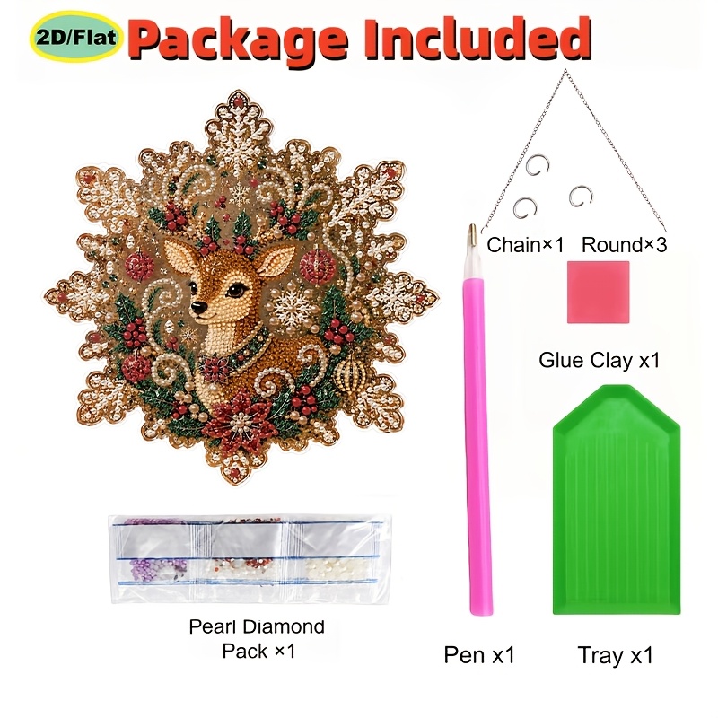 TEMU 2D Plat, 3D Kerst Parelkralen Diamond Painting Zonnevanger Hangdecoratie, Acryl Rond Ornament met Kanten Rand en Gemonteerde Metalen Ketting,