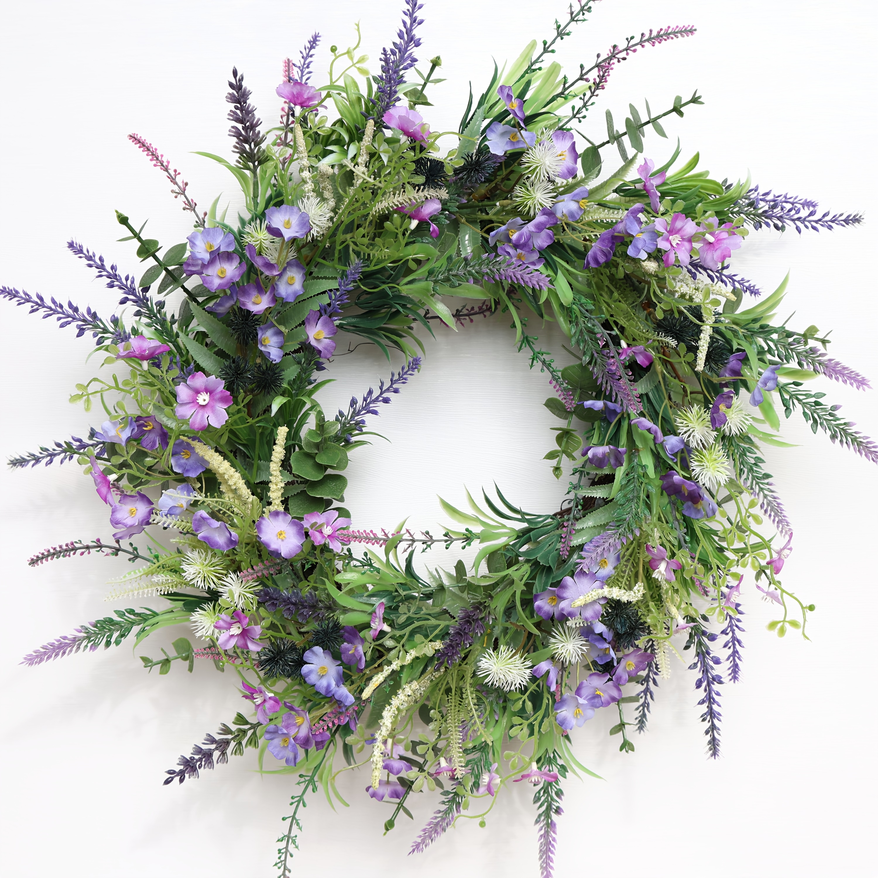 

18-inch Elegant Artificial Wreath With Lavender, Eucalyptus & Wildflowers - , Door Mount, No Power Needed - Ideal For Home, Wedding, Farmhouse Holiday Decor, Outdoor Yard Decor