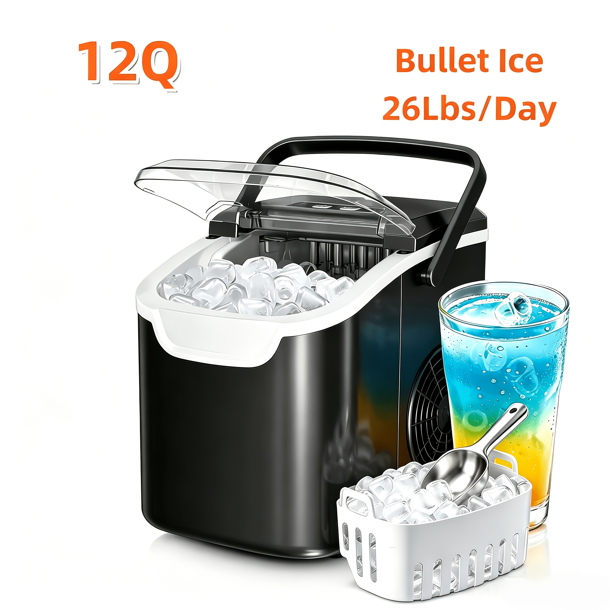 TEMU Countertop Ice Maker 26 Lbs/24h Ice Maker Or 35 Lbs/24h Ice Maker With Soft Chewable Ice, Pebble Portable Ice Machine, Stainless For Home,