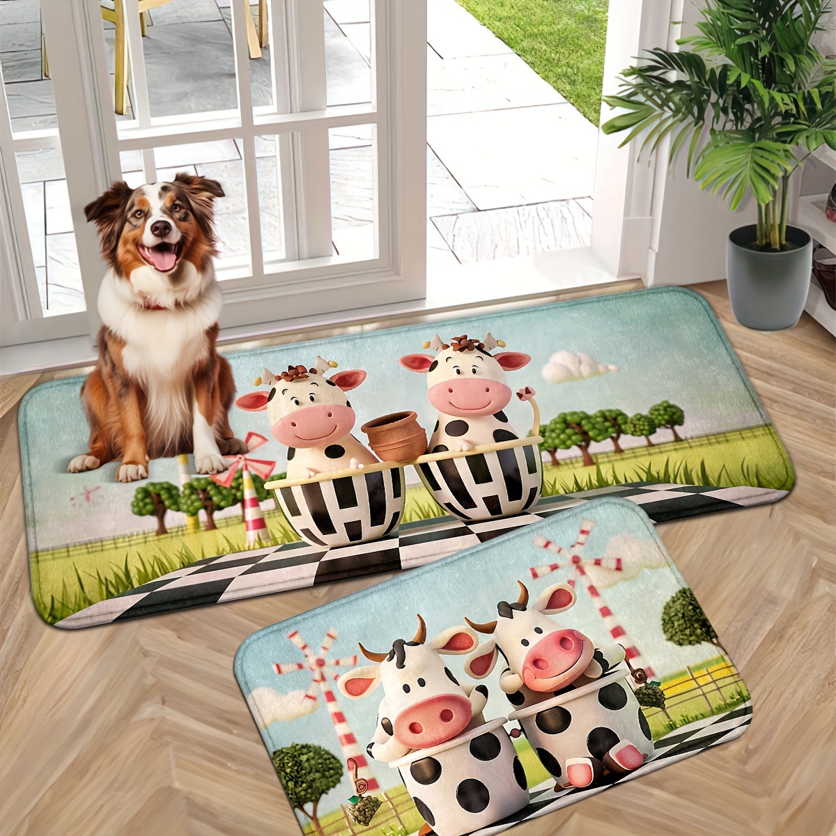 

Cow Print Non-slip Floor Mat - Machine Washable, Living Room, Kitchen, Bedroom & Farmhouse Decor