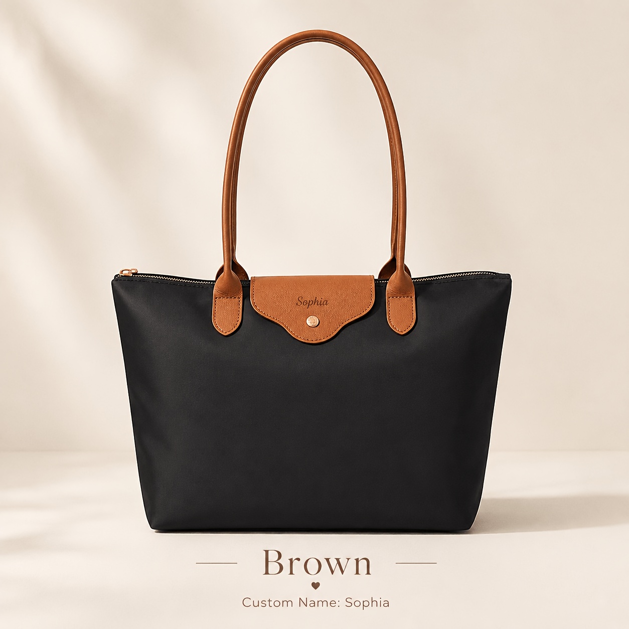 TEMU Sac fourre-tout personnalisé pour femmes avec nom personnalisé, sac à main à bandoulière marron de grande , sac de travail léger à fermeture