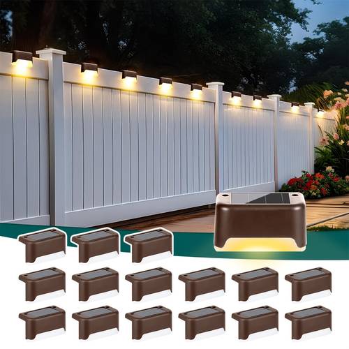 16 32pcs solar powered led deck lights auto on off 12 hours continuous lighting for outdoor stairs fence pathway enhances night safety and solar step lights outdoor waterproof garden decoration ideal gift