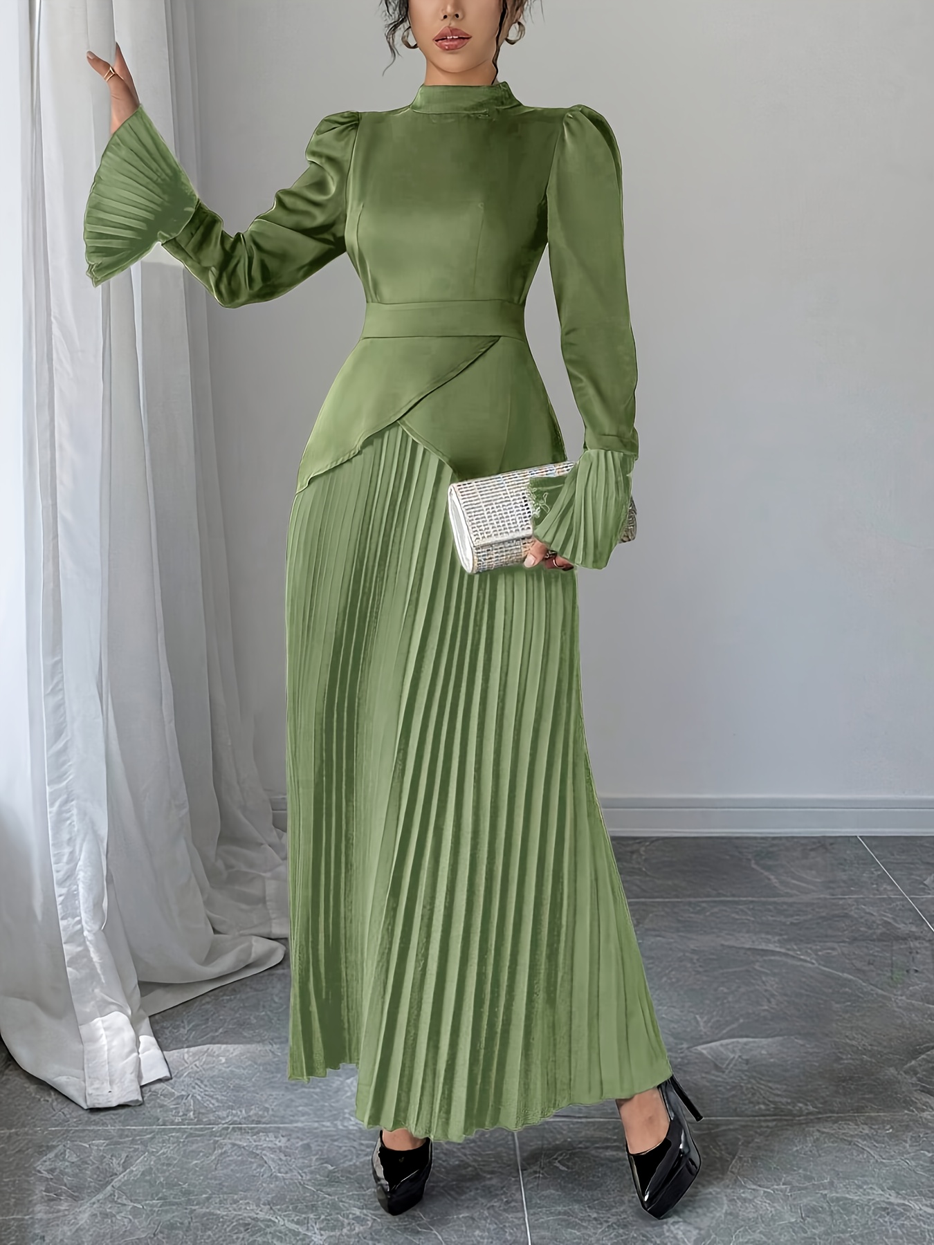 strapless open back dress SATIN GATHER ONE SHOULDER DRESS | OLIVE — THIRD FORM main image 1