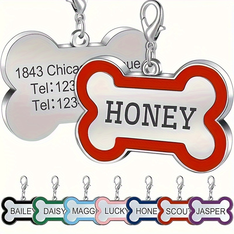 TEMU 1 Custom Double-sided Engraved Pet Id Tag - Bone-shaped Cat And Dog Name Tag With Phone Number, Alloy Anti-lost Pet Tag, Suitable For Pet Gifts