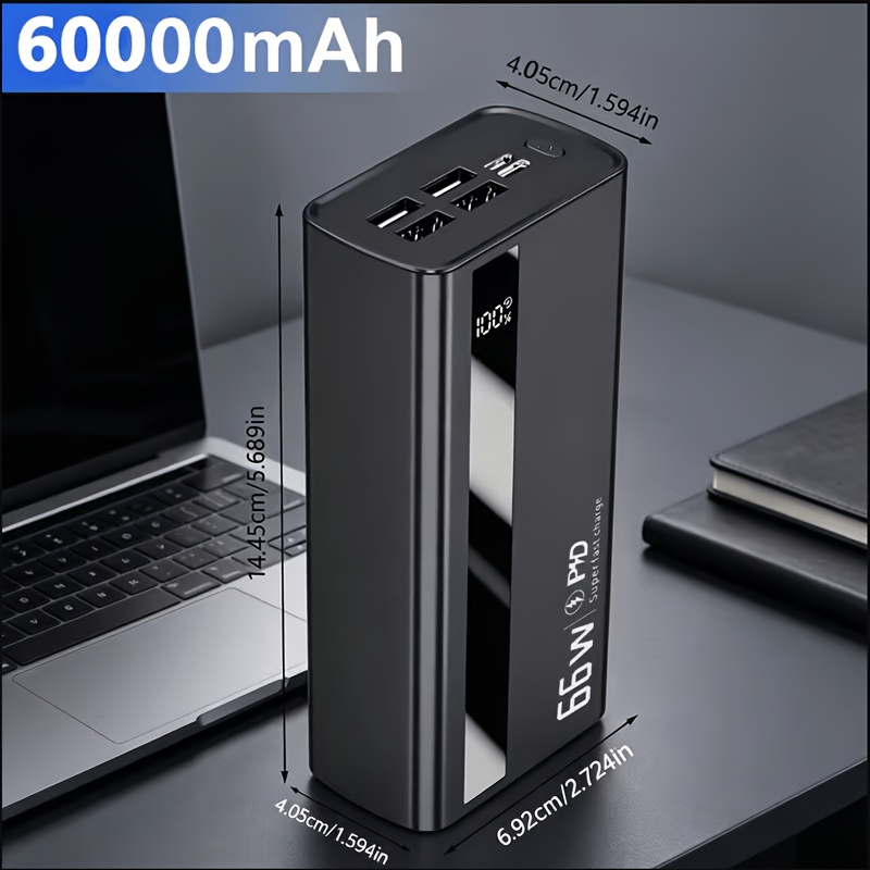 TEMU Portable Charger With A Capacity Of 60000mah, Supports Bidirectional Charging, Features An Display Screen, Serves As A Backup Power Source For