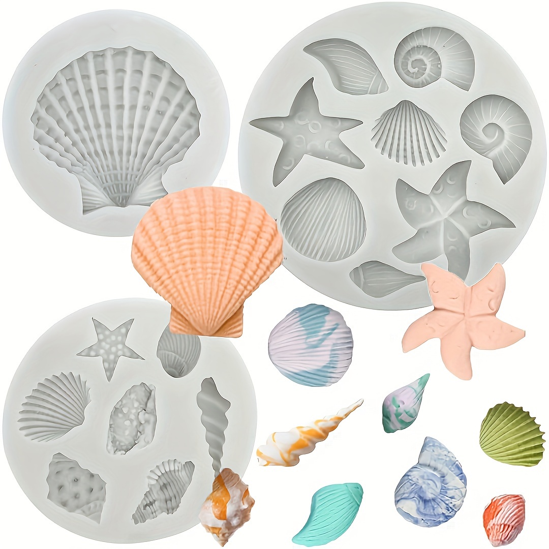 

3pcs Ocean-themed Silicone Mold Set - Seashell, Starfish, Conch Designs For Diy Polymer Clay Crafts, Handmade Soaps & Candle Making Supplies - Flexible, , Mold Silicone For Crafts