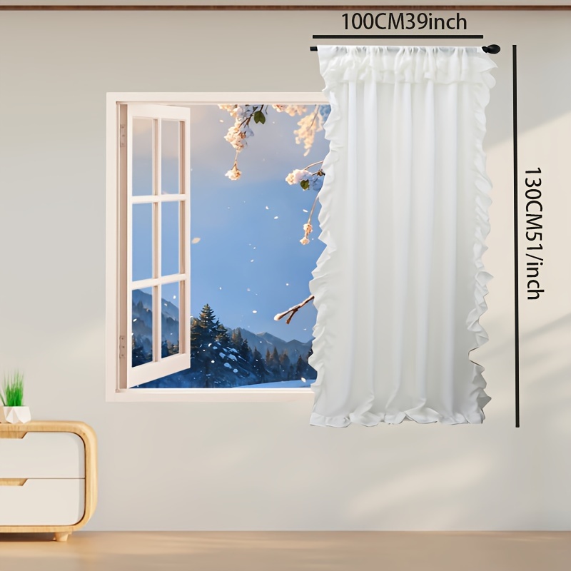 TEMU 1pc White French Transparent And Non-transparent Velvet Window Screen, Balcony, Living Room, Edge Bay Window, Rod Curtain