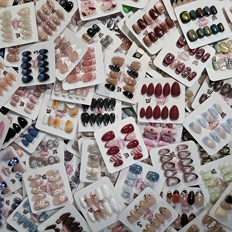 TEMU 96pcs Nail Art Random Combination Set, Fashionable Mixed Color, High-end Texture. Wearable Nail Gloss, Nail Art, Fake Nail Art