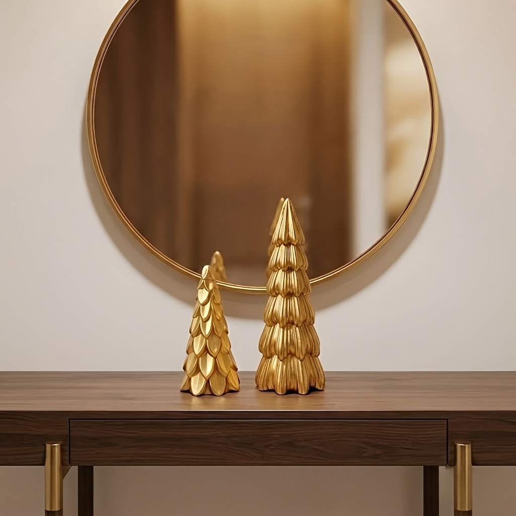 TEMU Modern Minimalist Luxurious Matte Golden Christmas (2pcs Set) - And Pleated Countertop Decor, Holiday And Home Gift