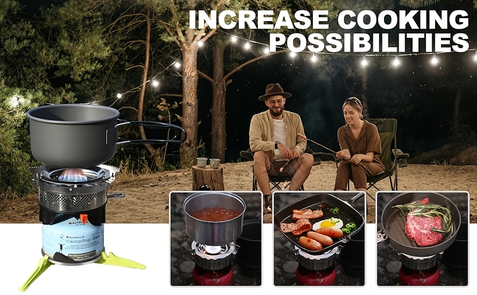 0 75 0 25l portable backpacking camping stove cooking system outdoor propane burner with     pot and metal holder camp stove kit ideal for hiking fishing hunting and emergency Product details 3