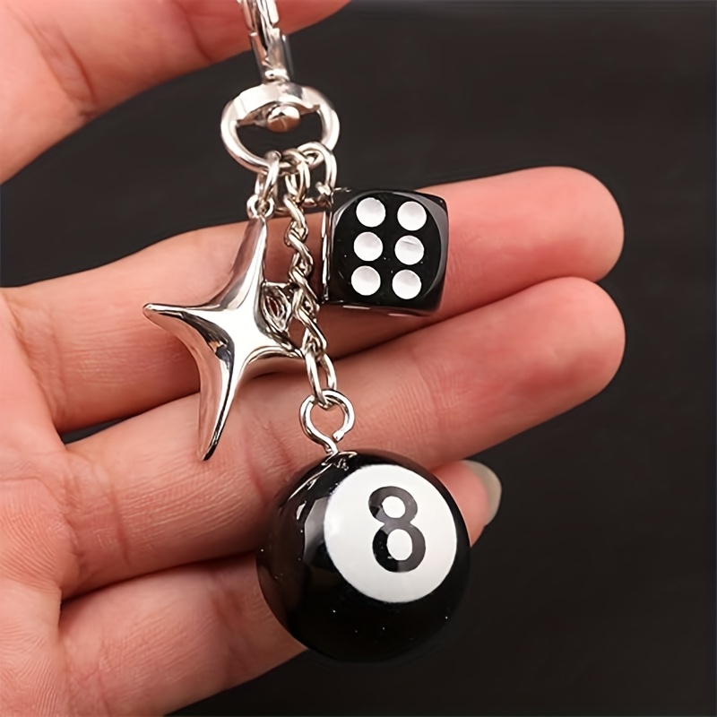 8-Ball Dice Pendant Keychain, Cute Accessory for Bags