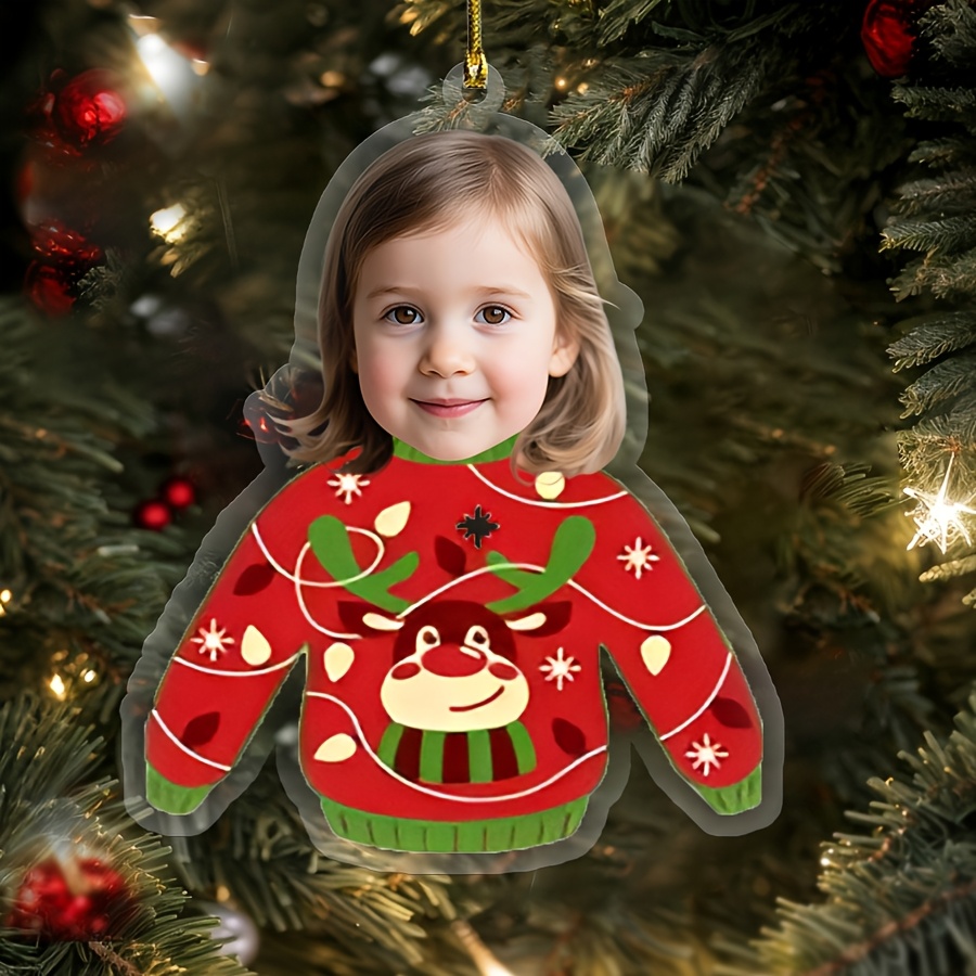 TEMU Personalized Ornament - Photo/name/outfit Pvc Face Picture Keepsake With Golden Lanyard - Family Matching Holiday Party Decorations, Showers &