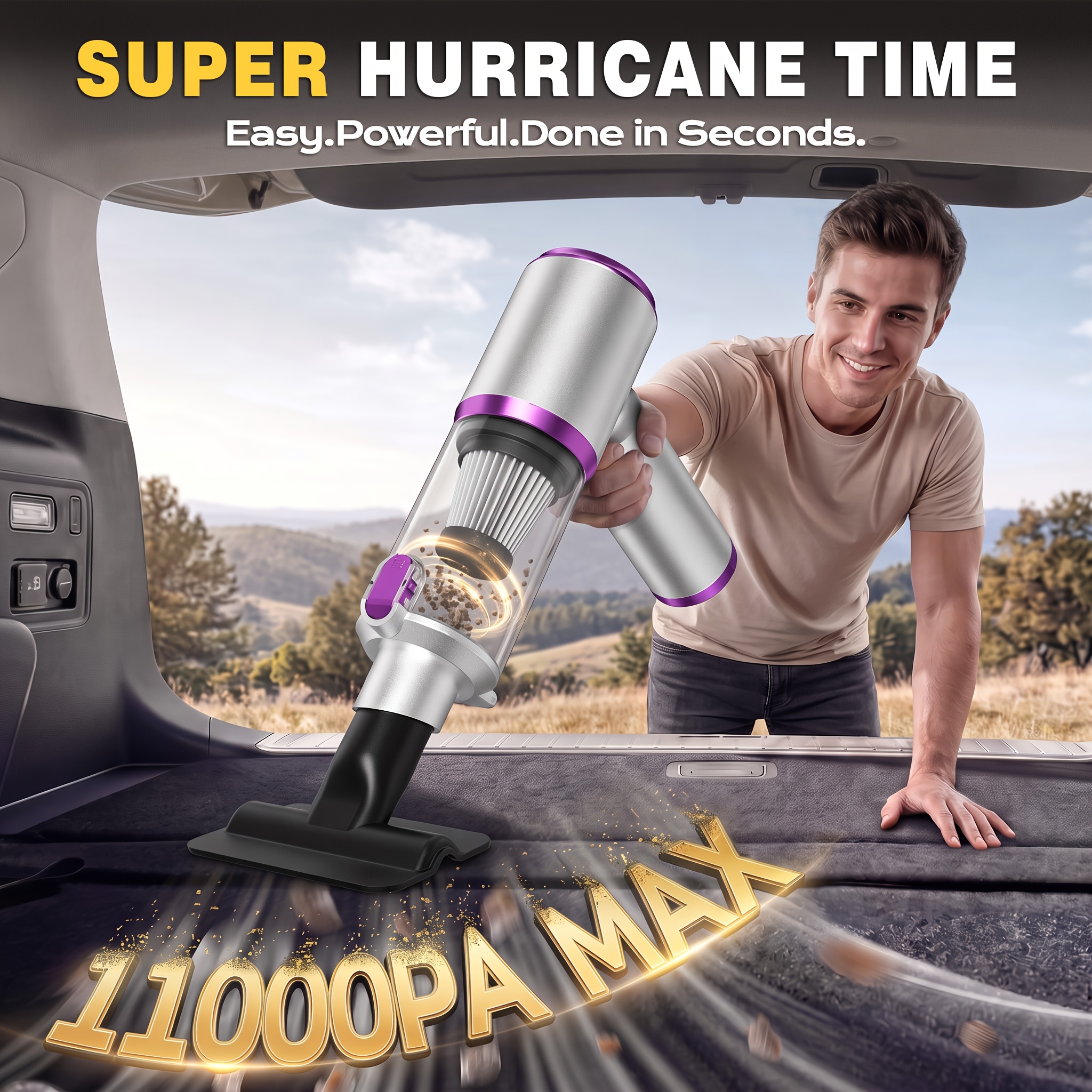 Image of 11000pa Handheld Vacuum Cleaner With Blow & , Blow/suction Suitable For Car, Home, Sofa & Pet Hair Removal, Brushless Motor, One- Emptying, Compact Portable For Car , Narrow Spaces, Multi- Use
