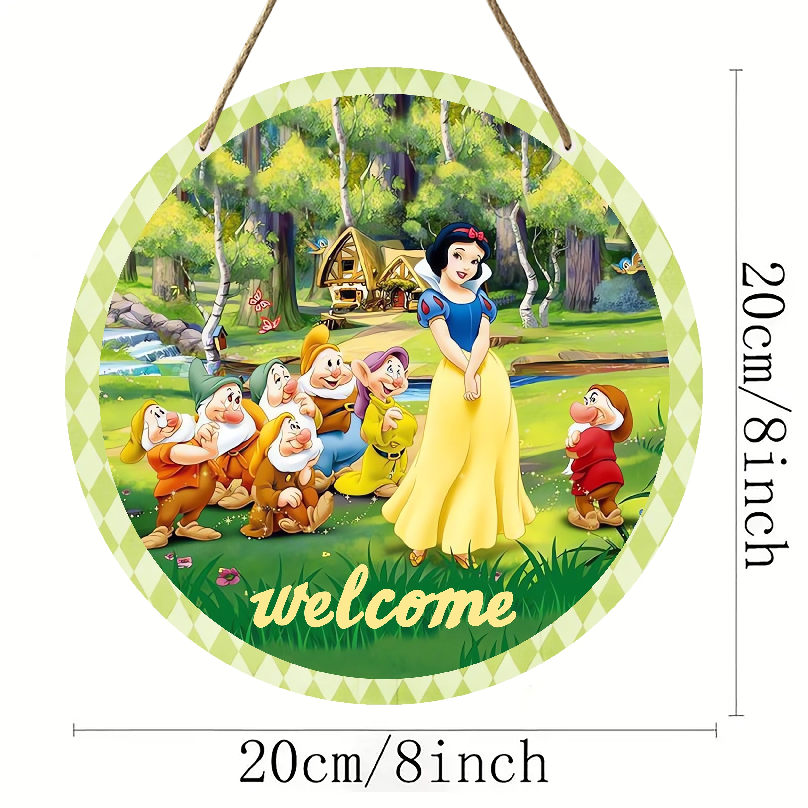 1pc、ディズニーの白雪姫と七人の小人の丸い木製サインの誕生日プレゼント（8''x8''/20cm*20cm）、ディズニーガーランドサイン、部屋の装飾、美的な部屋の装飾、寝室の装飾、家の装飾、白雪姫のポスター壁の装飾ヤードサイン、部屋の装飾、寝室の装飾、家の装飾