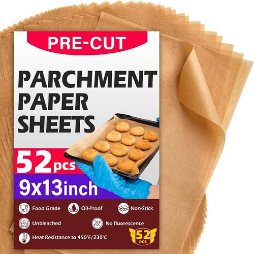 item picture parchment paper sheets 9x13in unbleached non stick parchment paper for baking grilling air fryer steaming precut baking for bread cakes