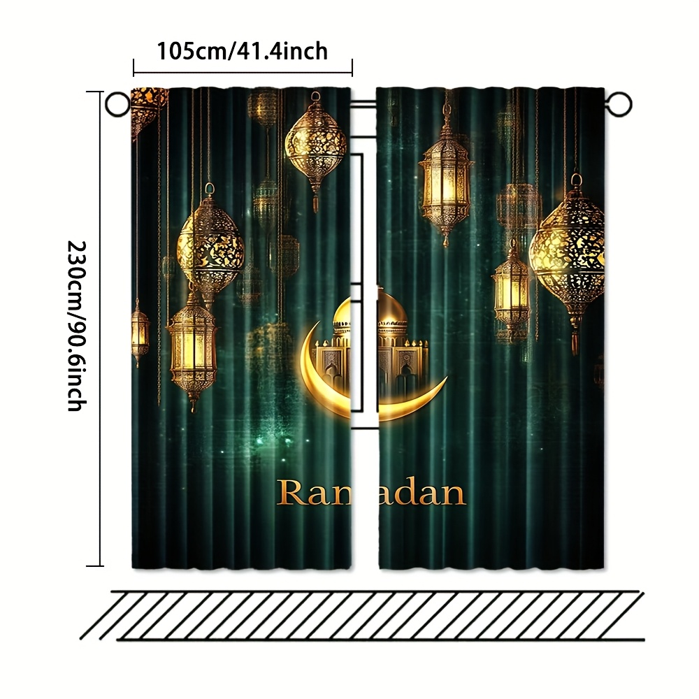 TEMU 2pcs, Mubarak Ramadan Doorway Curtains, Contemporary Style Polyester Rod Pocket Drapes, Machine Washable, Suitable For Room Decoration, Making