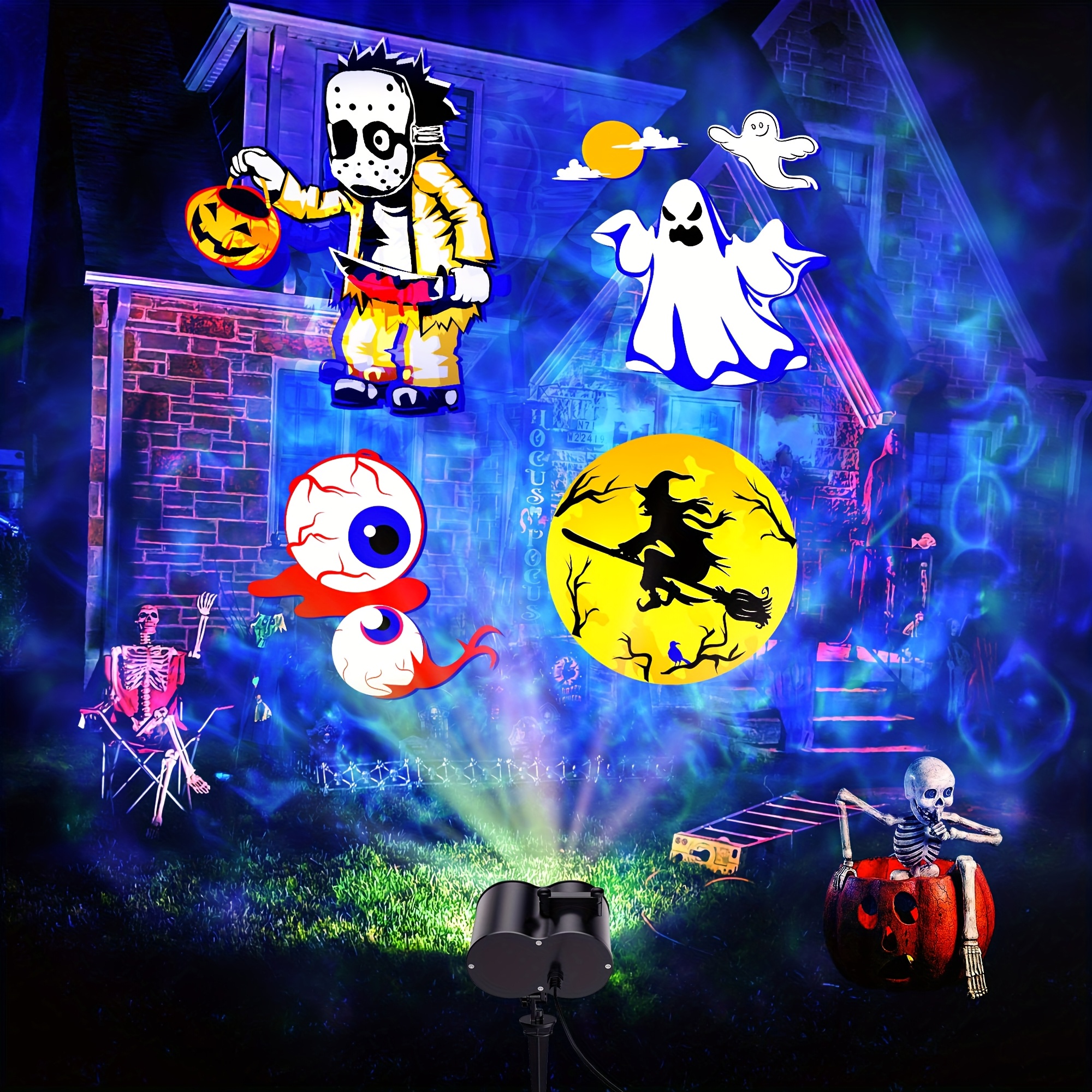 luces proyector de halloween y navidad para interiores,   tubo con 20 diapositivas, función temporizador, lámpara ola 3d para decoración     Detalles del producto 5