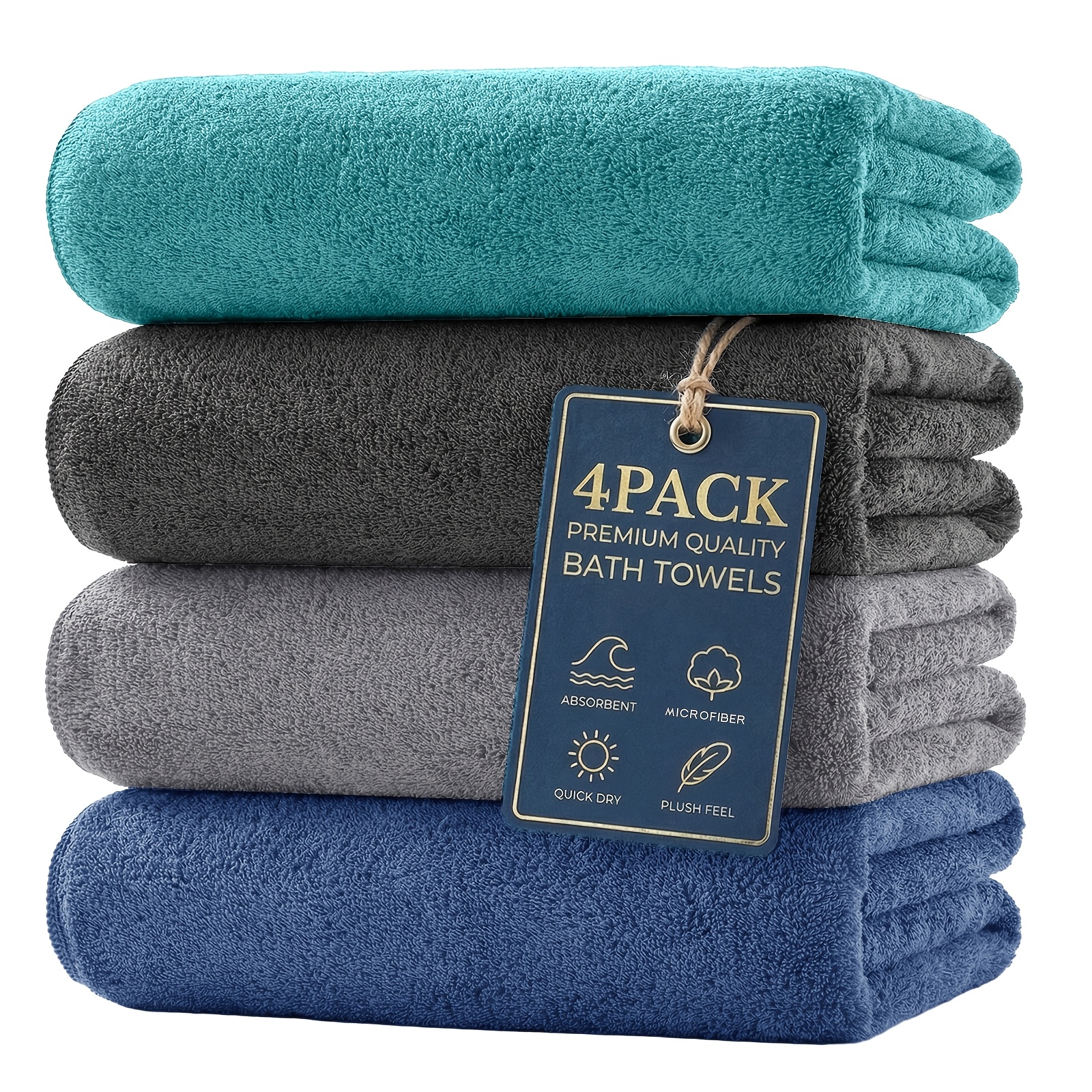 Image of 4pcs Classic Luxury Extra-large Bath Towels 85cm X 165cm - Absorbent And Quick-dry & Skin-friendly, Plush Yet Lightweight, 250 Gsm - Perfect For Bathroom
