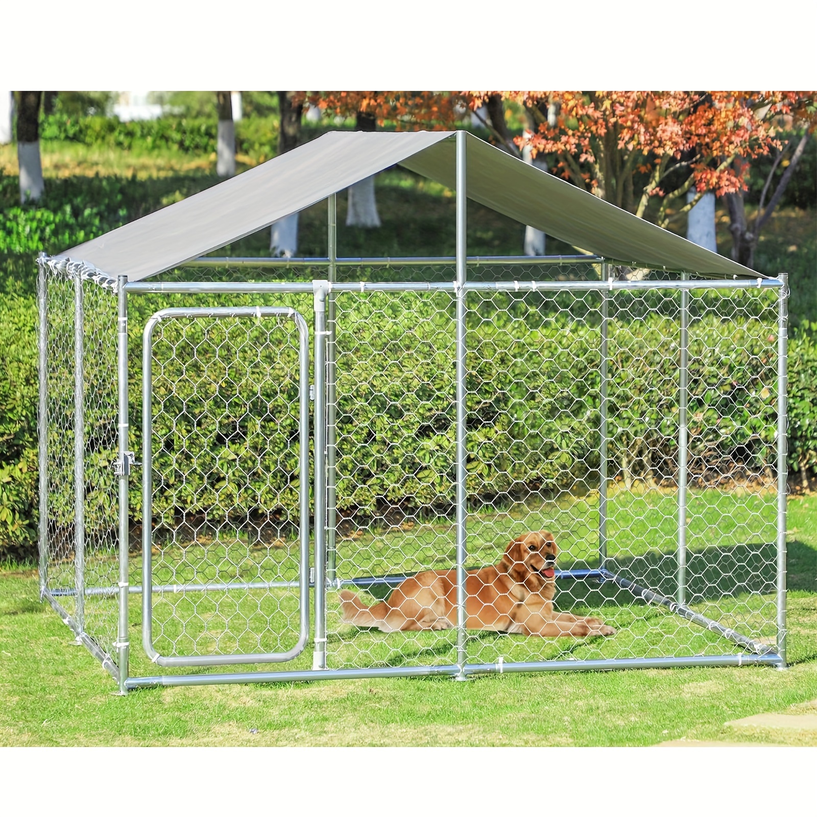 

Large Outside Dog Cage Kennels, Outdoor Dog Fence Pen For Backyard Dog Run With Water-resistant Cover (90"x 90" X 63", Silver)