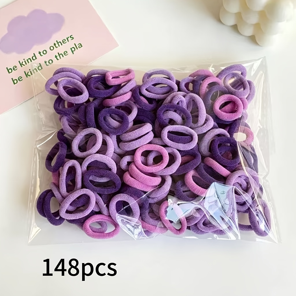 TEMU 148pcs Purple Series 0.79in Thumb Towel Hair Ties, Hair Elastics For Women, Non-damaging Hair Bands, Diy Braided Hair Ropes, Hair Accessories