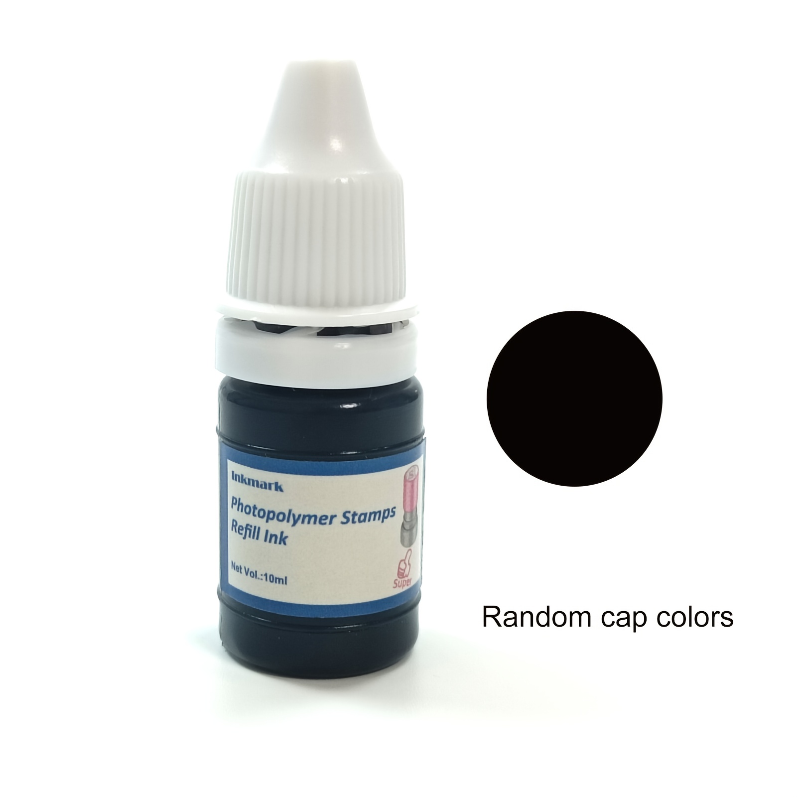 Image of 1pc Stamps Refill Ink - Random Cap Colors, 10ml Quick Dry Ink For Math Roller Stamps, Financial Stamps, Clock Stamps, Animal Stamps, 6 Colors Options