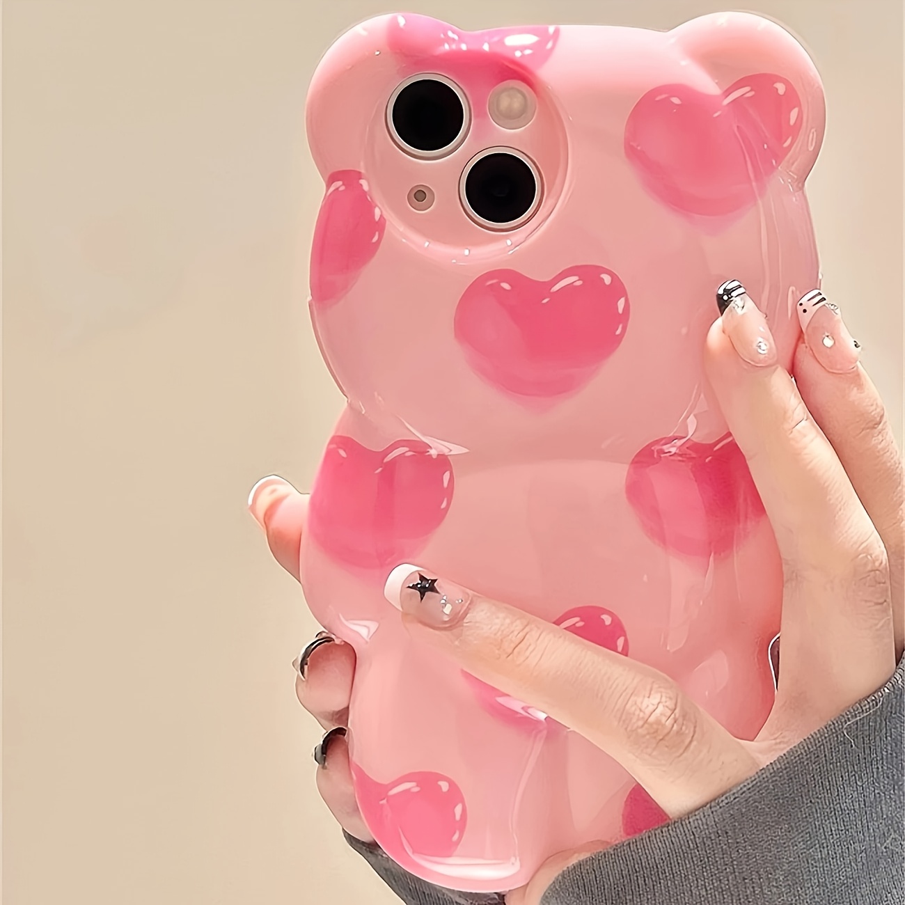 TEMU Phone Case - New Original Sweet Pink Bear Phone Case Full Screen Heart Pattern For Iphone X/xr/xmax/11/11pro/12/13/14/15 High Aesthetic Premium