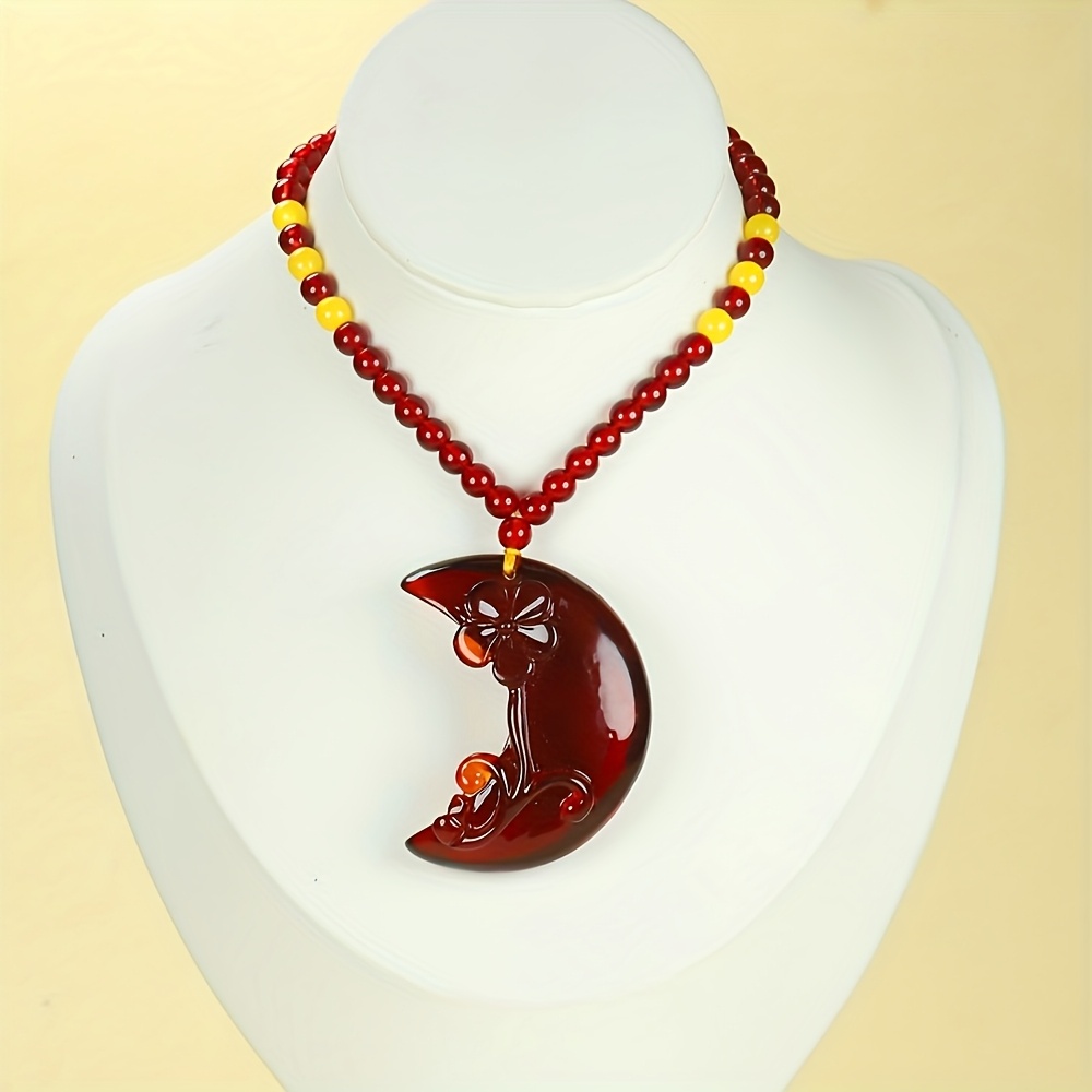 Fashion Moon Flower Amber Pendant Necklace, Gift for Her
